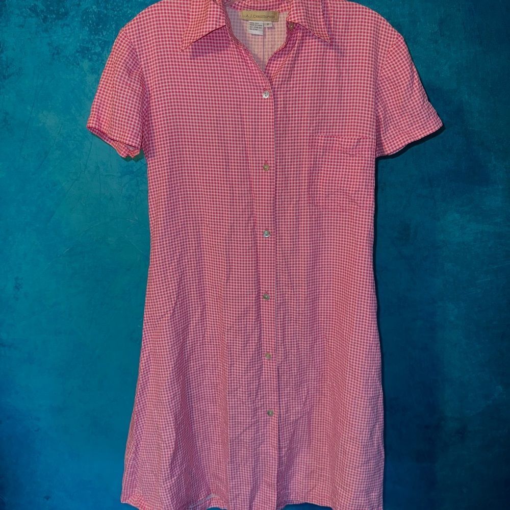 Cottagecore Pink Gingham Silk Picnic Dress  Pink Gingham Silk Shirt Dress
